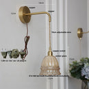 DecorBites™ Amber Glass LED Wall Light with Pull Chain Switch, Modern Nordic Flower Wall Sconce
