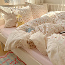 DecorBites™ Lace Duvet Cover Bedding Set 4Pcs French Washed Cotton for Single Double Bed