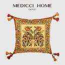 DecorBites™ Gobelin Tapestry Style Reversible Cushion Cover with Tassels and Retro Birds Floral Decor