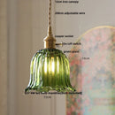 DecorBites™ Green Glass LED Pendant Lamp | Modern Nordic Wood Walnut | Brass Knob Switch | Hanging Light