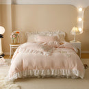 DecorBites™ Luxe Carved Velvet Lace Ruffles Bedding Set with Quilted Bed Skirt