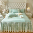DecorBites™ Cotton Lace Princess Bed Sheet Set with Solid Color Bedspread