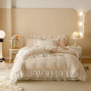 DecorBites™ Luxe Carved Velvet Lace Ruffles Bedding Set with Quilted Bed Skirt