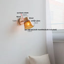 DecorBites™ Amber Glass LED Wall Sconce Nordic Modern Wood Pull Chain Switch Stair Light
