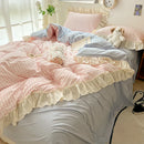 DecorBites™ Korean Princess Style Cotton Bedding Set with Ruffles and Lace