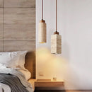 DecorBites™ Japanese Stone LED Pendant Lamps Yellow Travertine Wabi Sabi Hanging Light