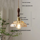 DecorBites™ Amber Glass Walnut Wood LED Pendant Lamp with Copper Knob Switch