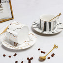 DecorBites™ Gilded Marble Texture Ceramic Cup & Saucer Set for Dining Table Tea & Coffee