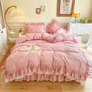 DecorBites™ Korean Princess Style Double Ruffle Bedding Set for Queen King Bed