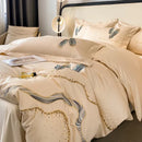 Cream leaf cotton embroidery bed linens set bedroom decor