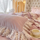 DecorBites™ Korean Princess Lace Ruffles Bedding Set in Bean Paste Pink