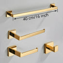 DecorBites™ Gold Bathroom Hardware Set: Robe Hook, Towel Rail, Shelf, Tissue Holder