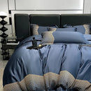 DecorBites™ 1000TC Cotton Embroidery Luxury Bedding Set in Blue White Champagne