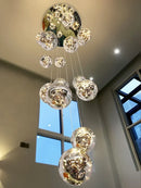 DecorBites™ Gold LED Glass Chandelier: Minimalist Round Ball Staircase Lighting Fixtures