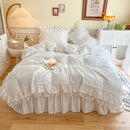 DecorBites™ Korean Princess Style Double Ruffle Bedding Set for Queen King Bed