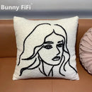 DecorBites™ Lambswool Face Cushion Cover 45x45 Beige White Abstract Art Pillowcase