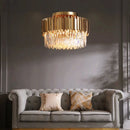 DecorBites™ Gold Crystal Ceiling Lamp: Modern LED Lighting Fixtures for Luxurious Living Rooms.