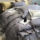 DecorBites™ Jacquard Satin & Egyptian Cotton Patchwork Bedding Set - 4pcs