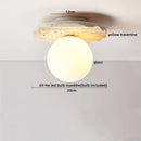 DecorBites™ Japan Style LED Ceiling Light Yellow Travertine Stone Wood Base Bedroom Luminaire