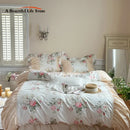 DecorBites™ Korean Princess Style Floral Cotton Bedding Set with Ruffles
