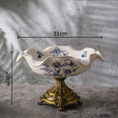 DecorBites™ Blue Flower Pattern Footed Fruit Tray Dessert Plate Snack Bowl Plate