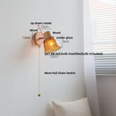 DecorBites™ Amber Glass LED Wall Sconce Nordic Modern Wood Pull Chain Switch Stair Light