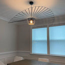 Black rattan hat led chandelier dining room metal ceiling fan