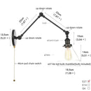DecorBites™ Industrial Loft Swing Arm Wall Sconce Clear Glass Pull Chain Switch Bedside Lamp