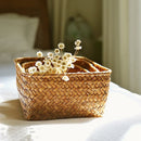 Breakfast Woven Storage Basket Picnic Basket Laundry Box Home Sundries Organizer Fruit Flower Storage Baskets Desktop Container