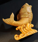 Q4686 - 6.7X 6.2 x 6.2 cm Hand Carved Boxwood Netsuke Figurine : Lovely Fish