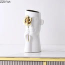 DecorBites™ Gold Rose Relief Ceramic Vase, Elegant Desk Floral Vase for Room Decor