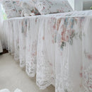 DecorBites™ French Floral Print Bedding Set: Duvet Cover, Lace Ruffles, Quilted Embroidery, Pillowcases