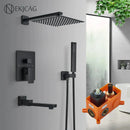 DecorBites™ Black Wall Mounted Shower System with Handshower - 12/16 Inch Rainwater Faucet