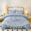 DecorBites™ Korean Princess Style Bedding Set with Lace Ruffles and Love Theme