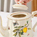 DecorBites™ Gold Edge Cup & Saucer Set: Lemon Teapot, Coffee Mug, Ceramic Plates & Drinkware