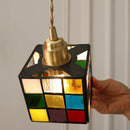 DecorBites™ Cube LED Pendant Lamp Walnut Wood Glass Hanging Lights for Restaurant and Bedroom