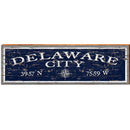 Delaware City Compass Navy Shabby Latitude Longitude | Wall Art Print on Real Wood