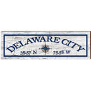 Delaware City Compass White Latitude Longitude | Wall Art Print on Real Wood