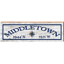 Middletown Compass White Latitude Longitude | Wall Art Print on Real Wood