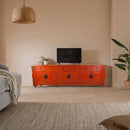 9 Feet Long Red Antique Chinese Buffet Sideboard Cabinet