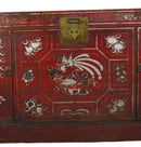 Two Doors 60" Long Red Hand Painted Antique Chinese Sideboard