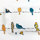 Queen Teal Yellow White Floral Birds on Wire Soft Polyester 6 Piece Sheet Set