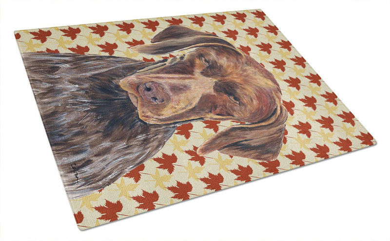 German Shorthaired Pointer Fall Leaves Portrait Glass Cutting Board Large