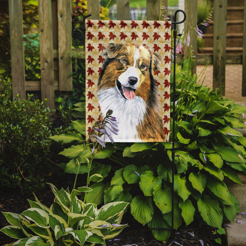 Australian Shepherd Fall Leaves Portrait Flag Garden Size