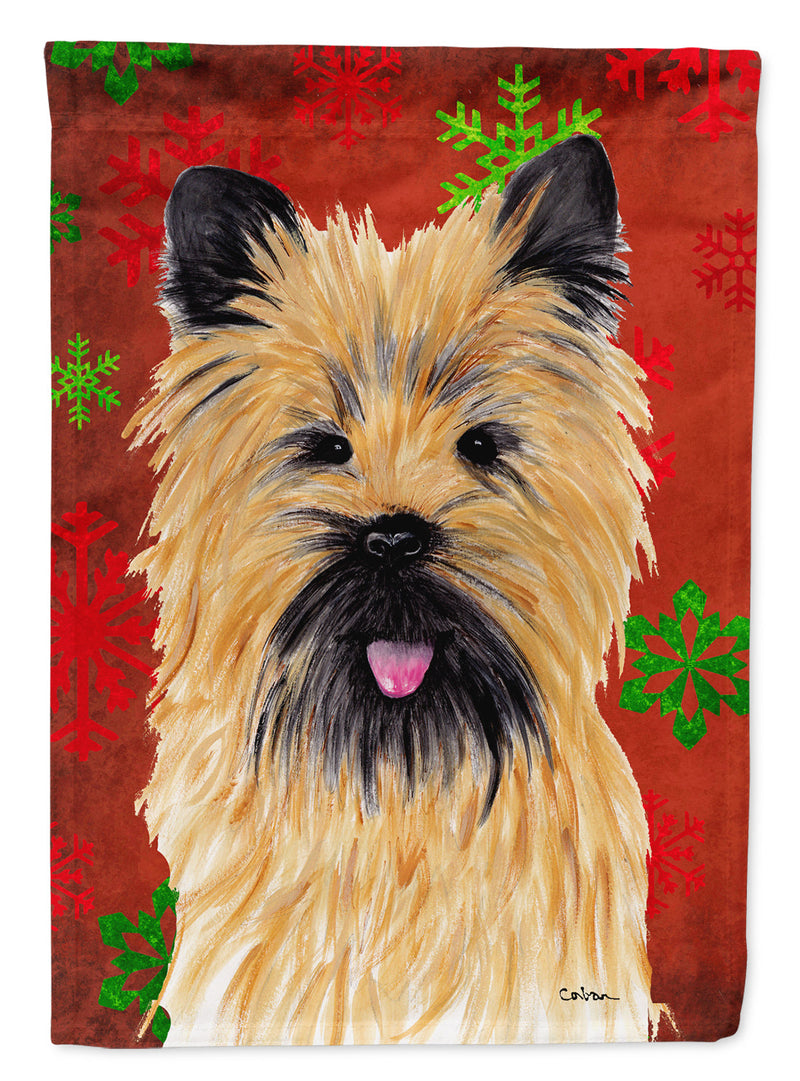 Cairn Terrier Red and Green Snowflakes Holiday Christmas Flag Canvas House Size