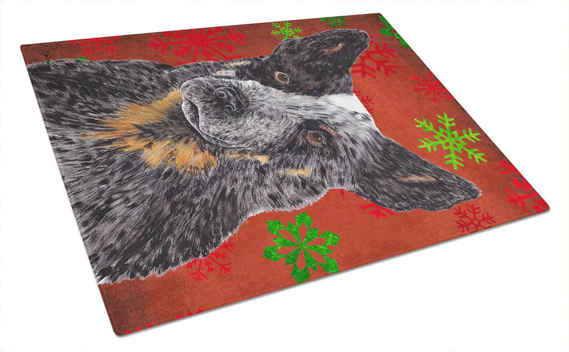 Australian Cattle Dog Red Green Snowflakes Christmas Glass Cutting Board Large