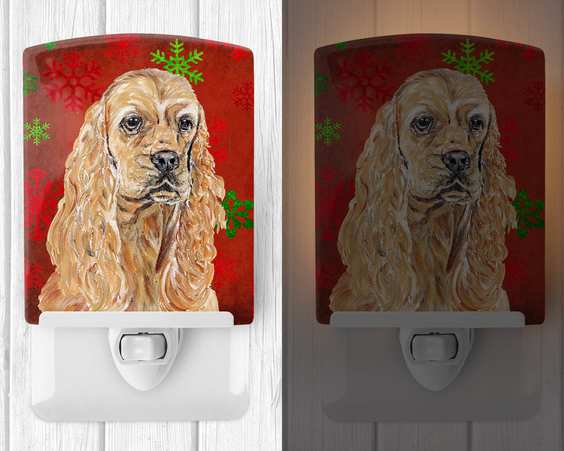 Buff Cocker Spaniel Red Snowflakes Holiday Ceramic Night Light SC9584CNL