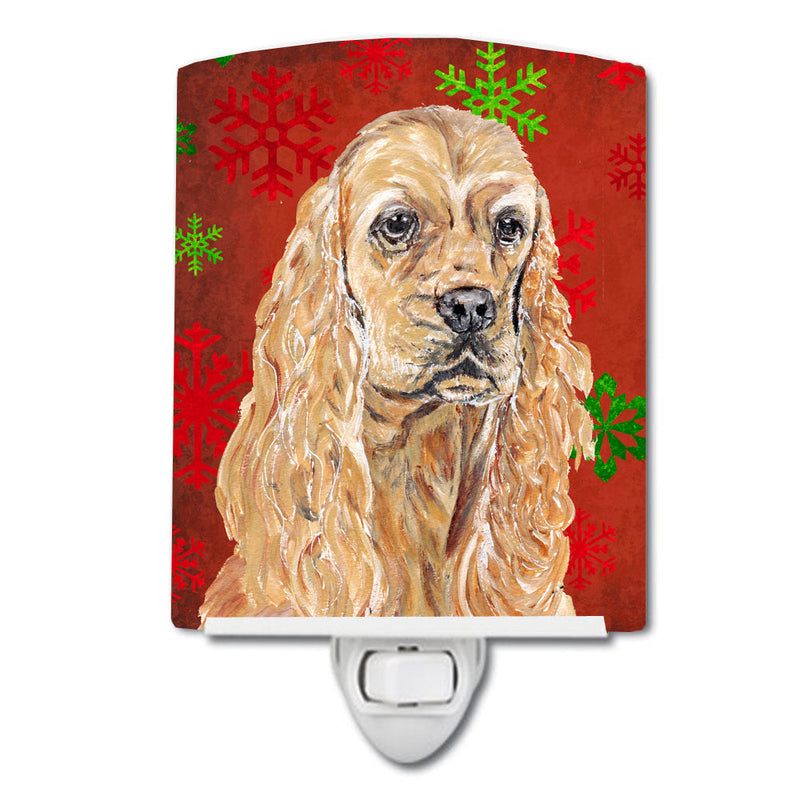 Buff Cocker Spaniel Red Snowflakes Holiday Ceramic Night Light SC9584CNL