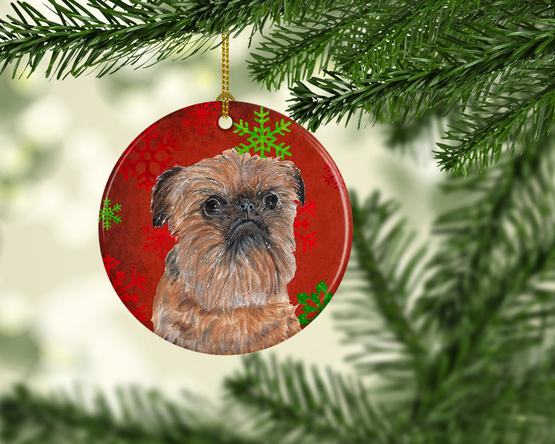 Brussels Griffon Red Snowflakes Holiday Ceramic Ornament SC9586CO1