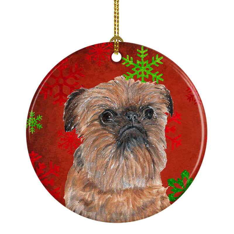 Brussels Griffon Red Snowflakes Holiday Ceramic Ornament SC9586CO1